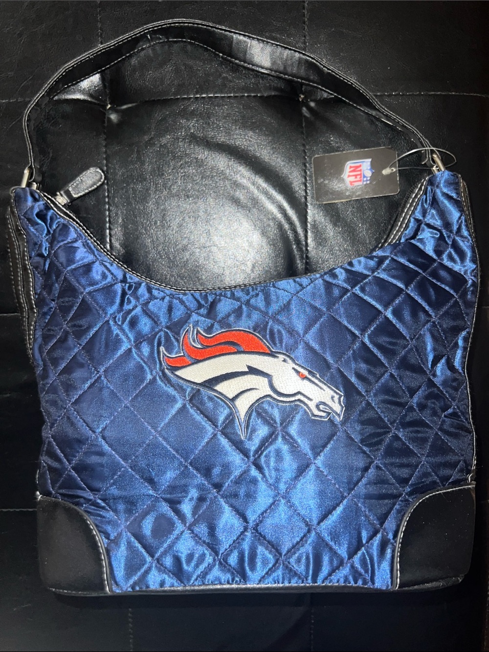 NFL Quilted Navy Blue Denver Broncos Shoulder Bag